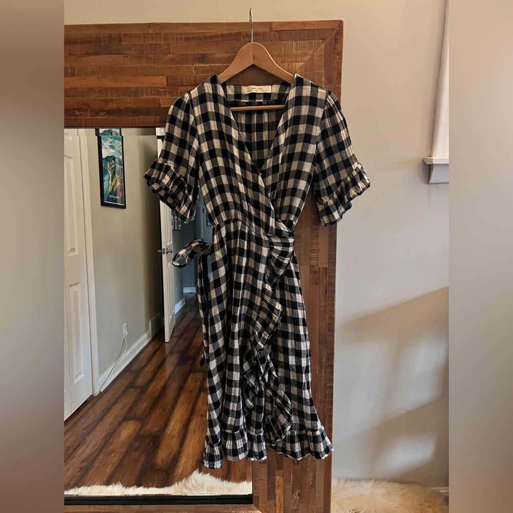 Anthropologie Isabella Sinclair Gingham Flutter Wrap Dress